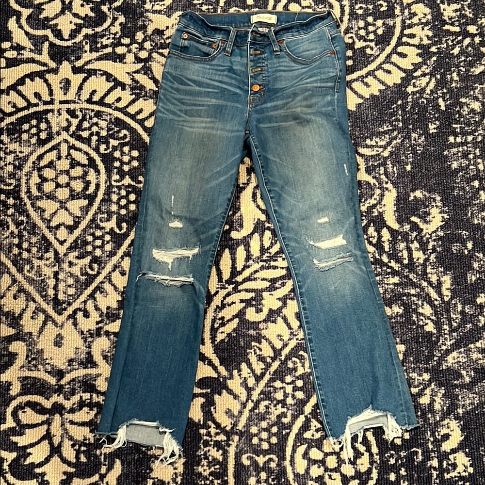 Madewell Cali Demi Boot Cut Jeans with Distressing and Frayed Hem